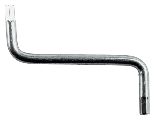 Innensechskantschraubenschlüssel in L-Form mit einem Teil aus verchromtem Metall, gefertigt von Wolf, zur Verwendung bei verschiedenen Schraubverbindungen.